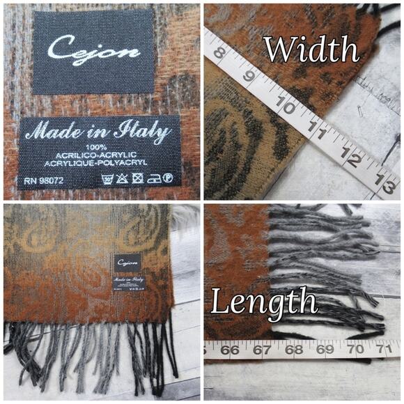CEJON Ombre Paisley Woven Scarf Fringe Trim One Size - Picture 7 of 9